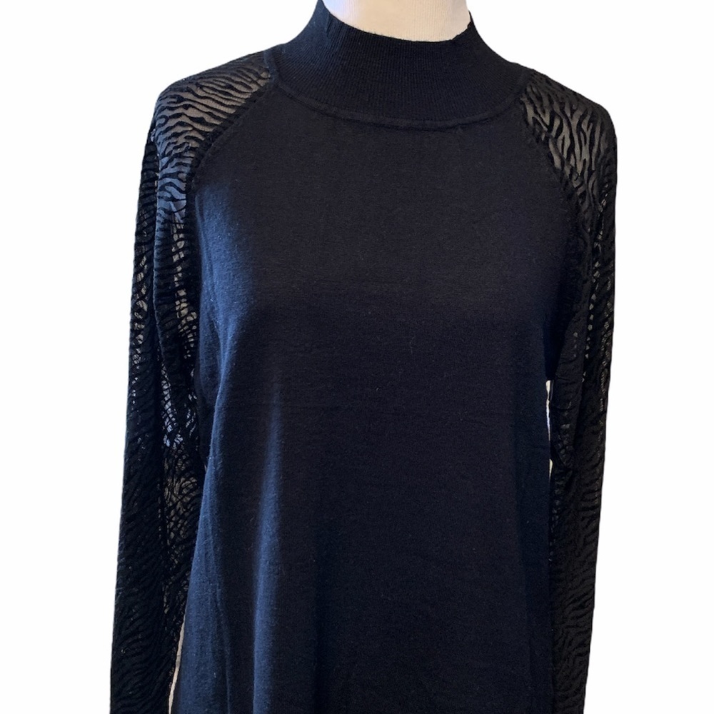 Andrea Jovine black sweater, sheer printed sleeves